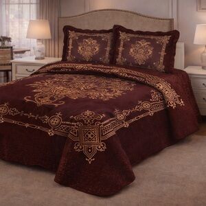 King 3 piece quilt set brown
